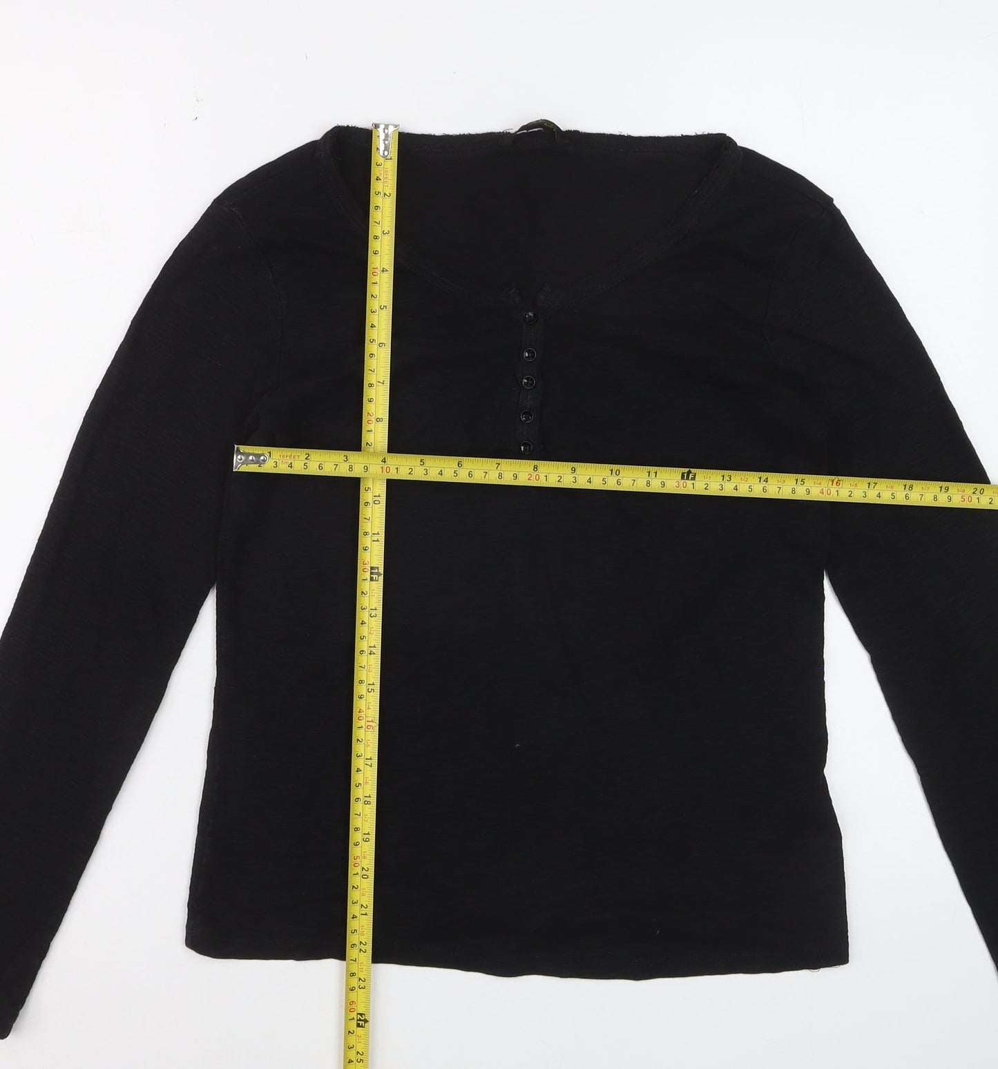 Massimo Dutti Women's Black Long Sleeve Henley Cotton Top Size L