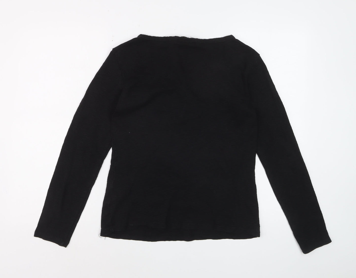 Massimo Dutti Women's Black Long Sleeve Henley Cotton Top Size L