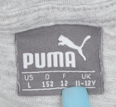 Puma Girls Grey Graphic Logo T-Shirt Size 11-12 Years Cotton Blend