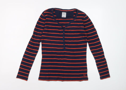 Crew Clothing Co. Women Blue Striped V-Neck Long Sleeve T-Shirt Size 12
