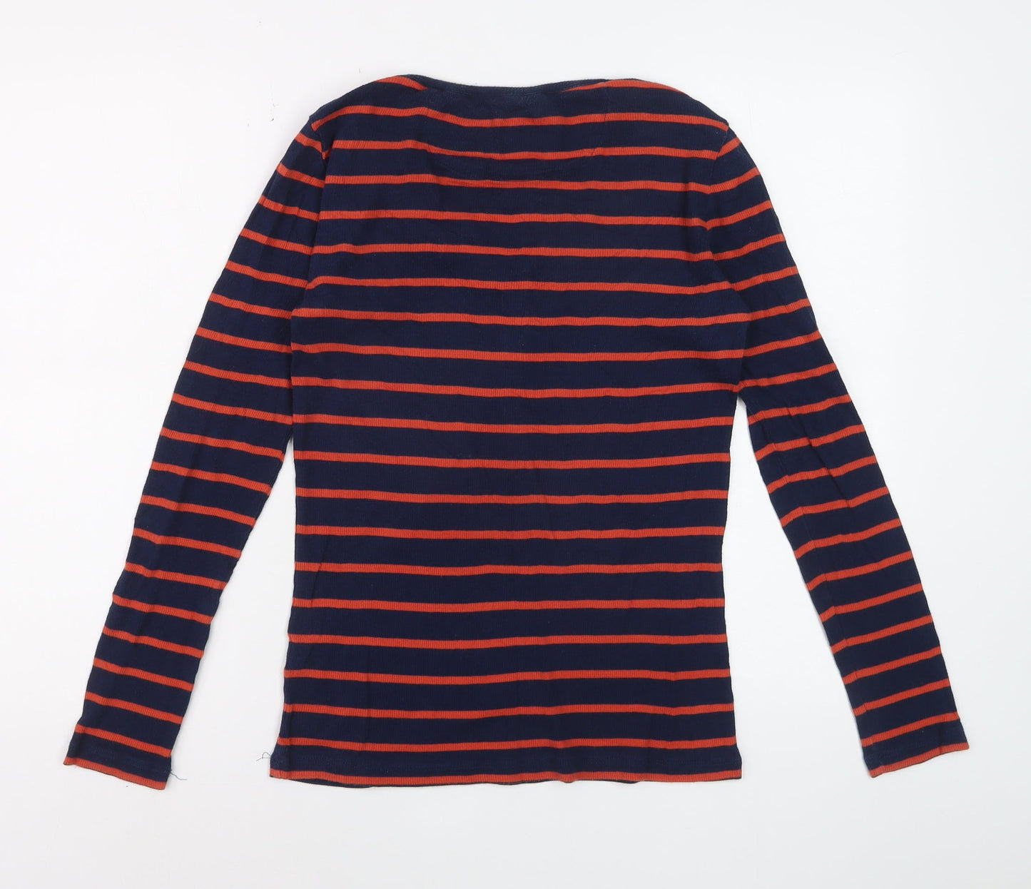 Crew Clothing Co. Women Blue Striped V-Neck Long Sleeve T-Shirt Size 12
