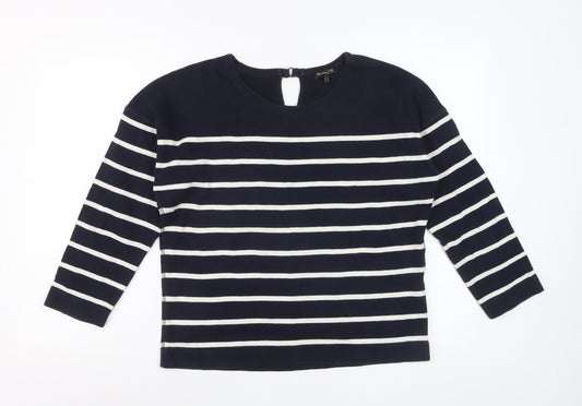 Massimo Dutti Women Blue Striped Cotton Long Sleeve Top Size 12