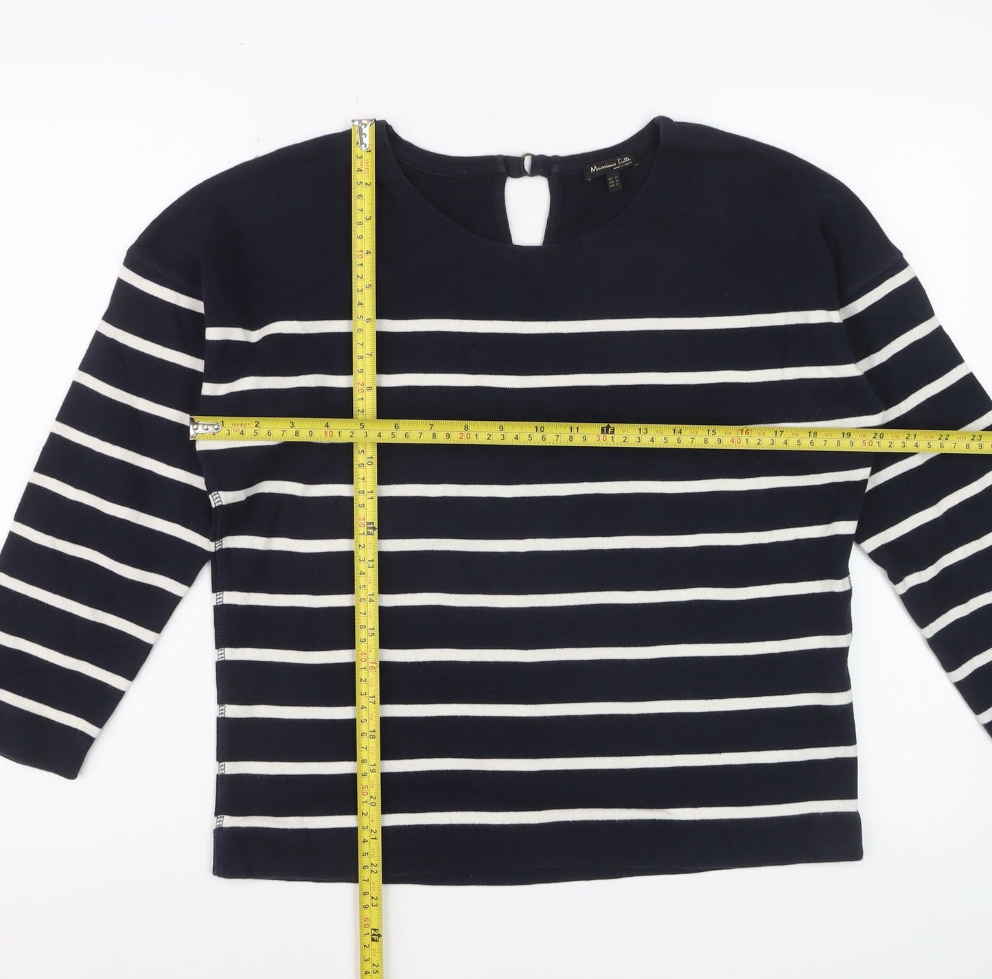 Massimo Dutti Women Blue Striped Cotton Long Sleeve Top Size 12
