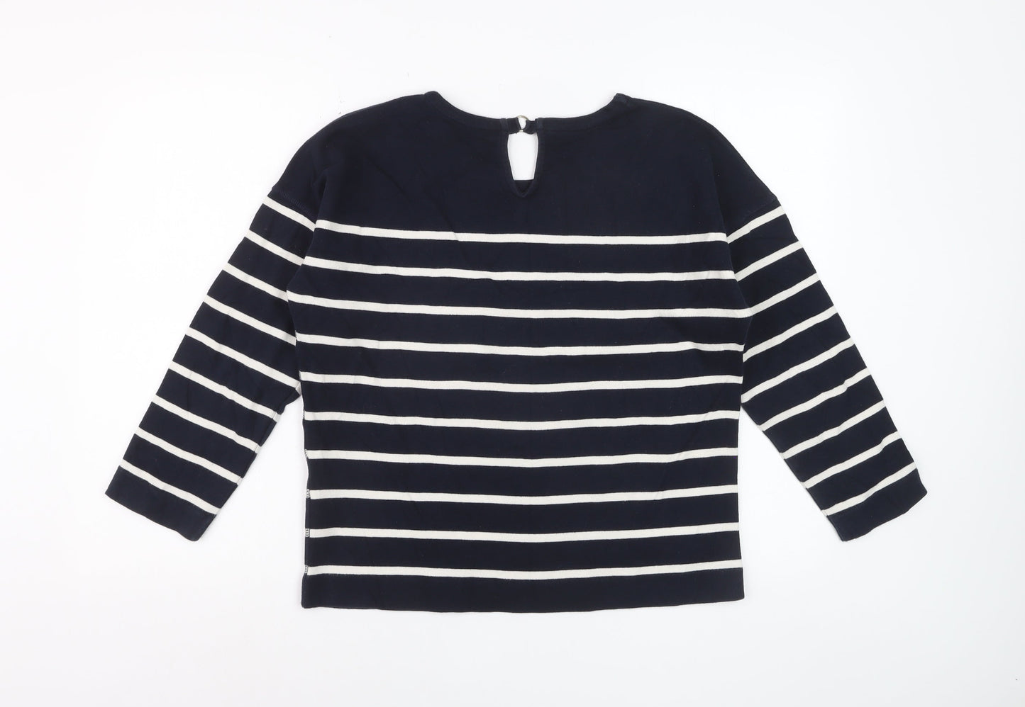 Massimo Dutti Women Blue Striped Cotton Long Sleeve Top Size 12