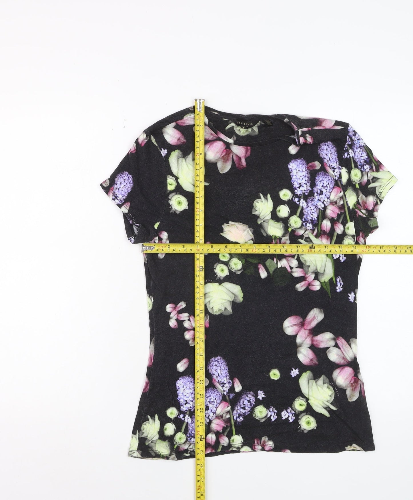 Ted Baker Women Black Floral Short Sleeve Viscose T-Shirt Size 10