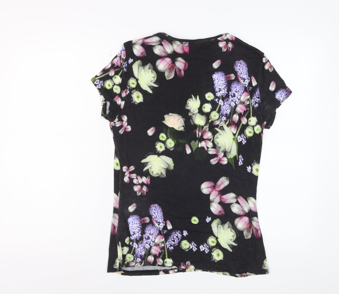 Ted Baker Women Black Floral Short Sleeve Viscose T-Shirt Size 10