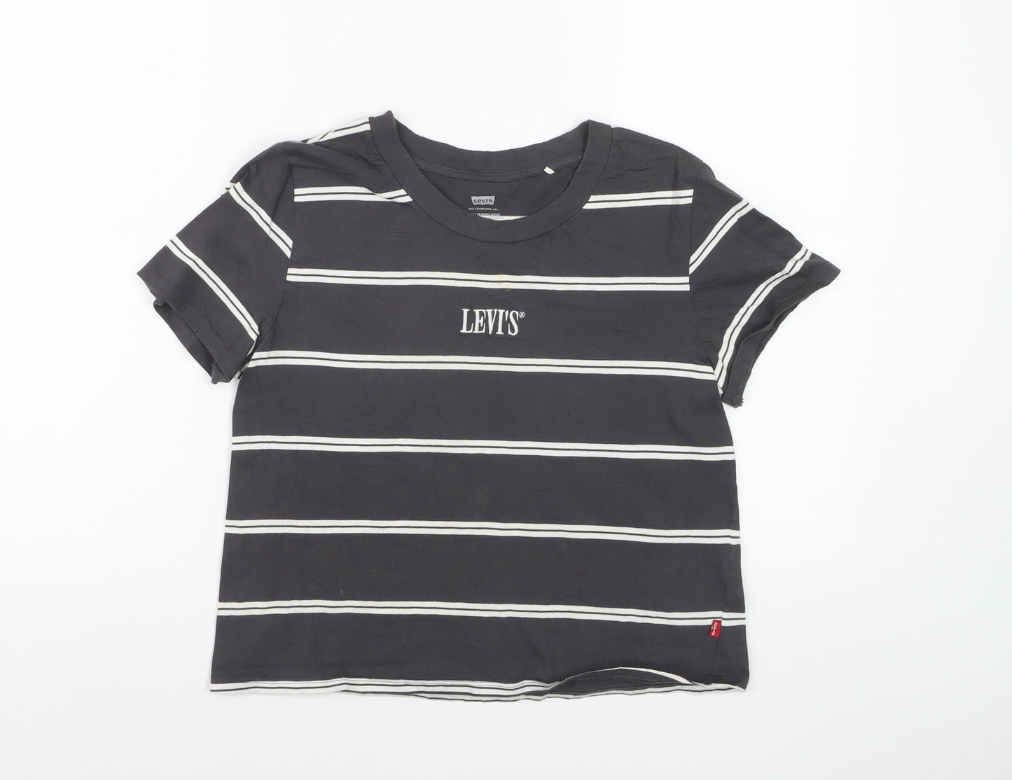 Levi's Women's Black Striped Cropped T-Shirt Size S