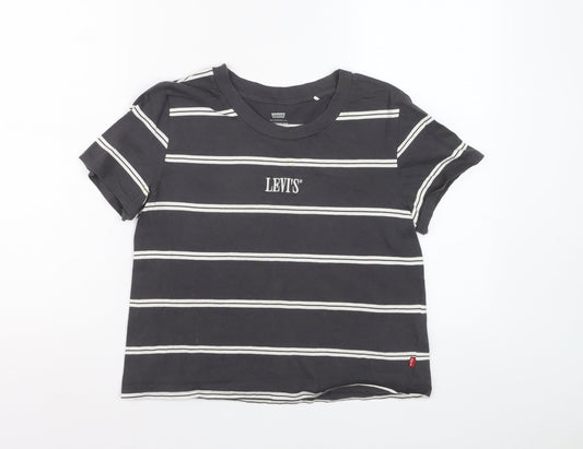Levi's Women's Black Striped Cropped T-Shirt Size S