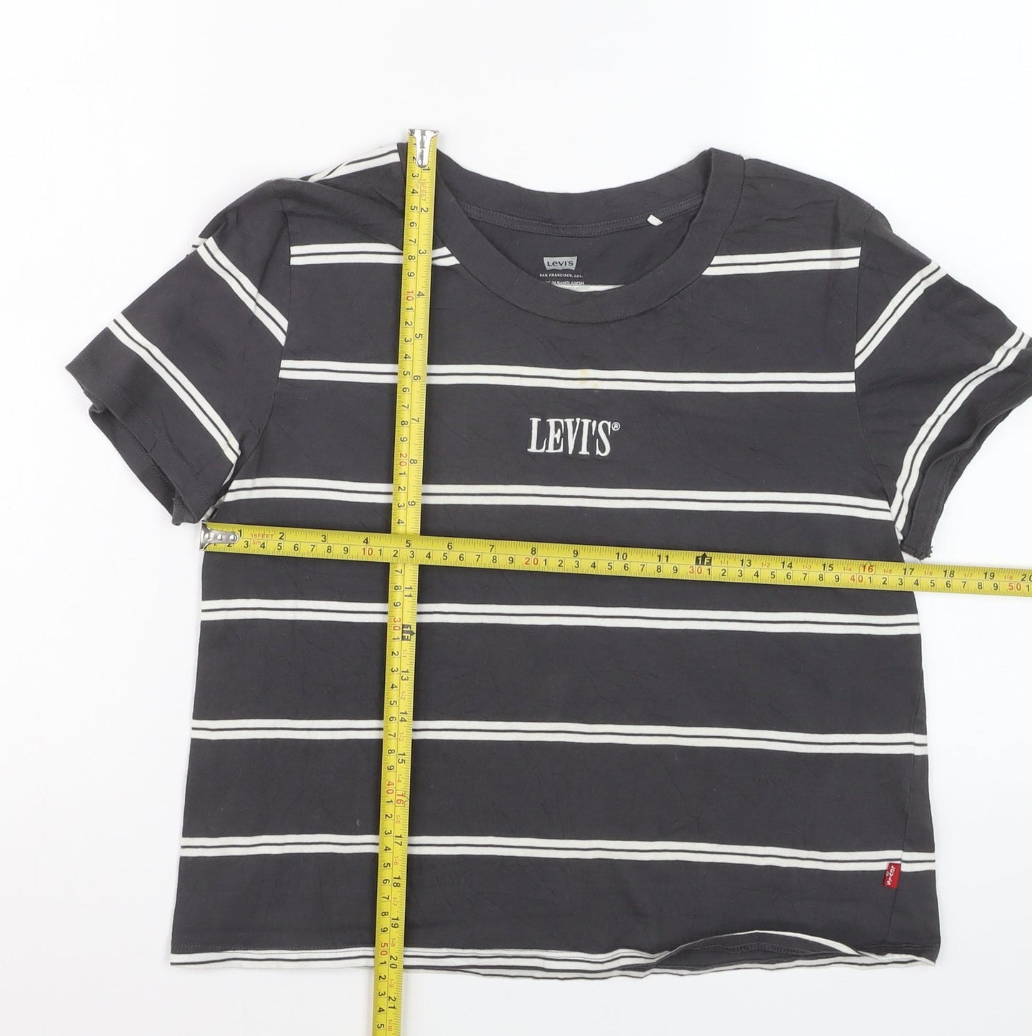 Levi's Women's Black Striped Cropped T-Shirt Size S