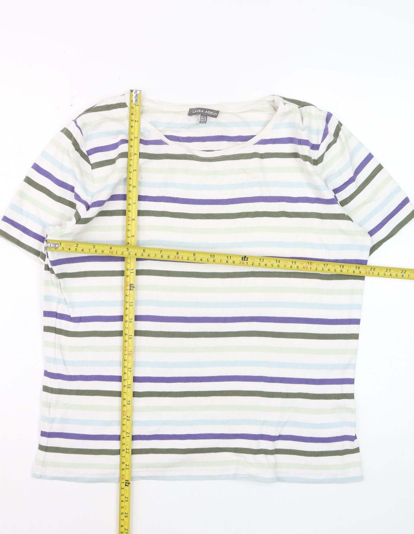 Laura Ashley Womens Multicoloured Striped Cotton T-Shirt UK 16