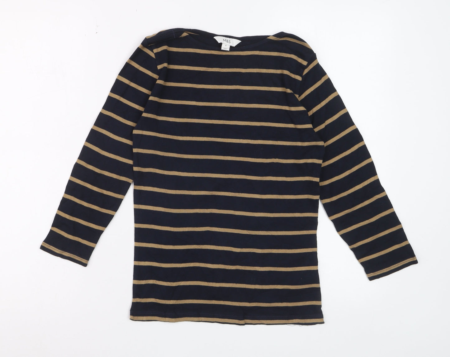 Marks and Spencer Women’s Navy Stripe Cotton Long Sleeve T-Shirt Size 8