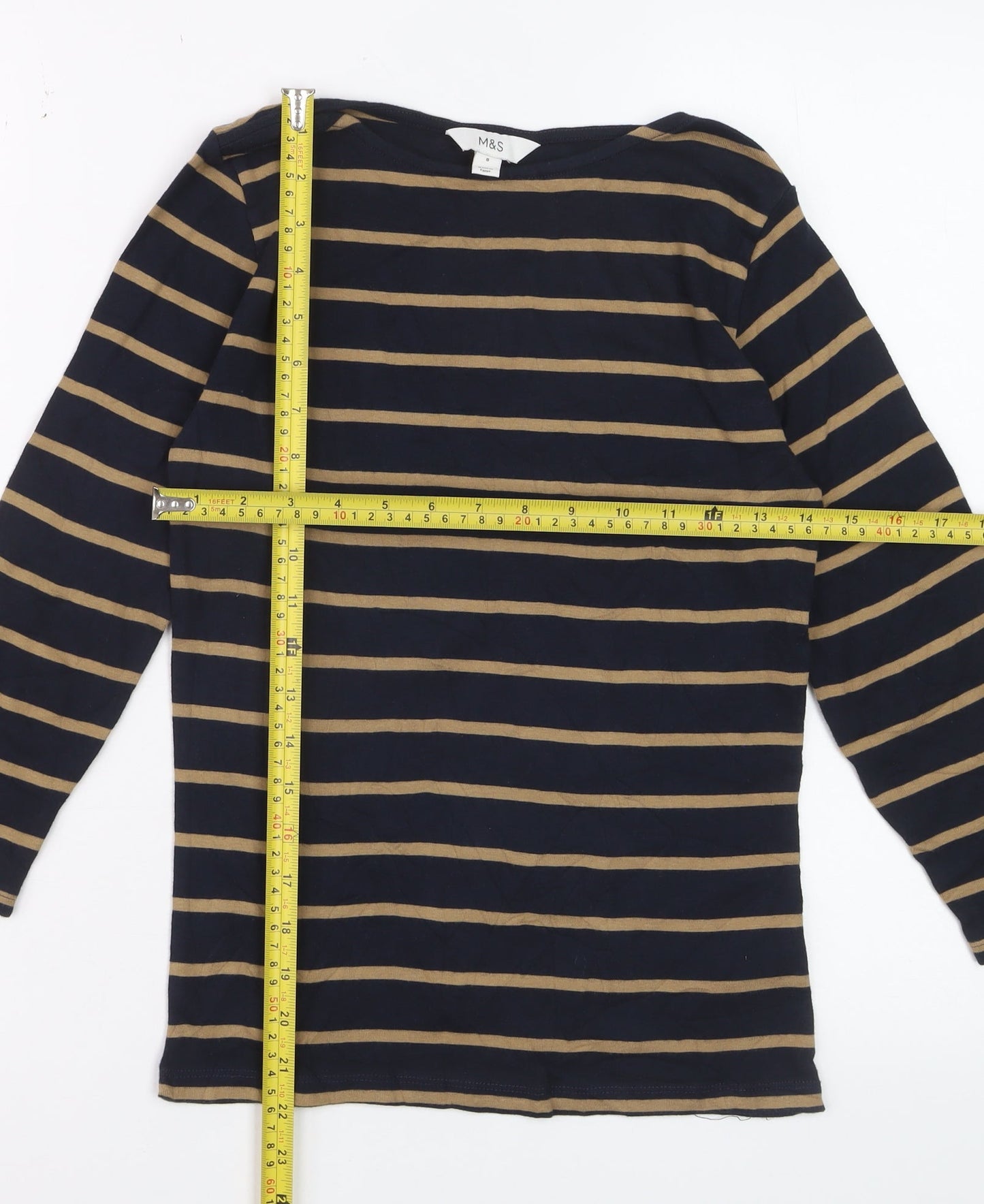 Marks and Spencer Women’s Navy Stripe Cotton Long Sleeve T-Shirt Size 8