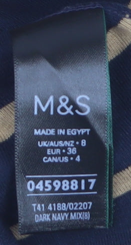 Marks and Spencer Women’s Navy Stripe Cotton Long Sleeve T-Shirt Size 8
