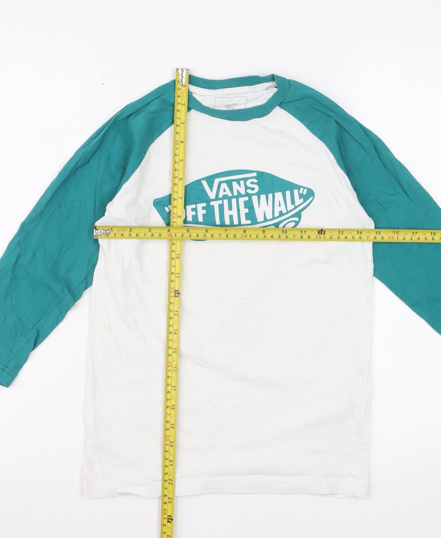 Vans Boys White & Teal Long Sleeve Logo T-Shirt M (10-12 Years)