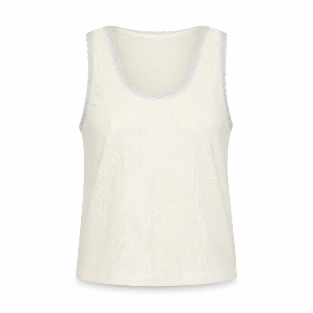 Superdry Women Ivory Lace Trim Cotton Tank Top M Regular Fit