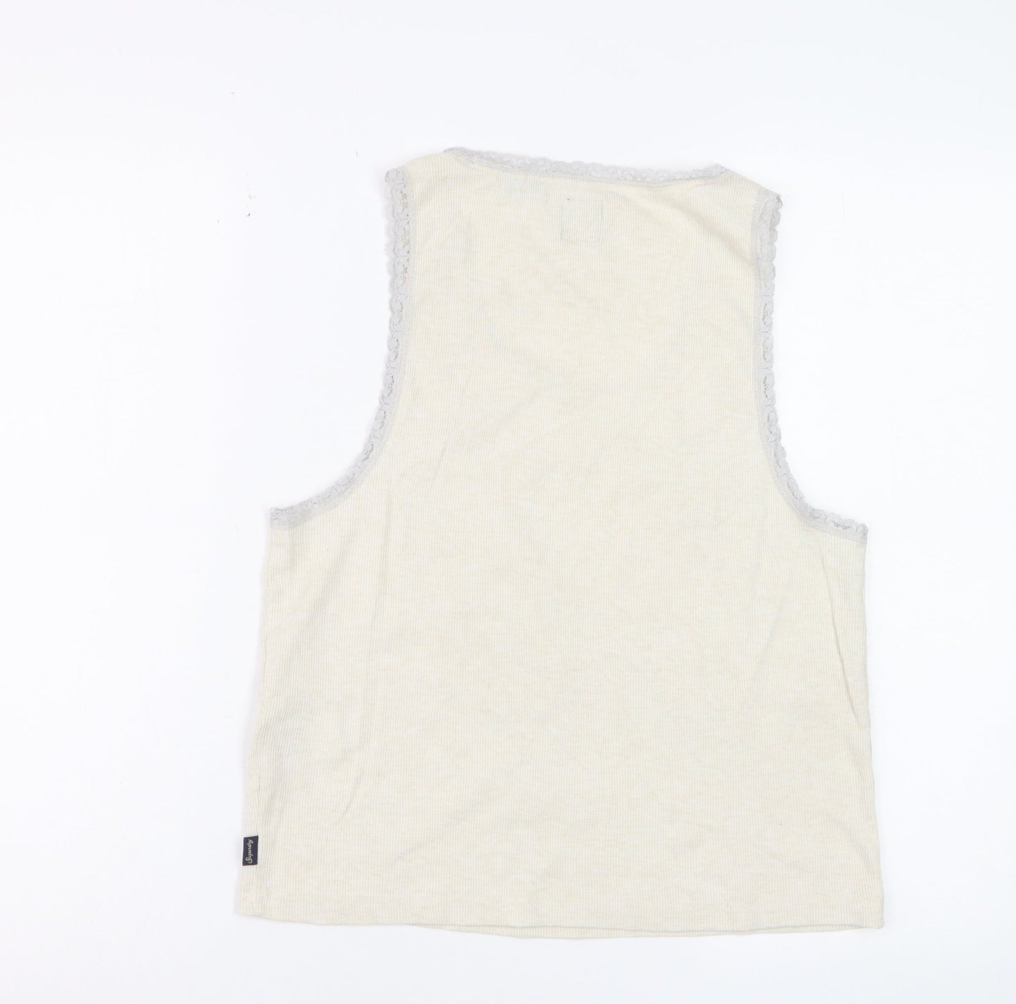 Superdry Women Ivory Lace Trim Cotton Tank Top M Regular Fit