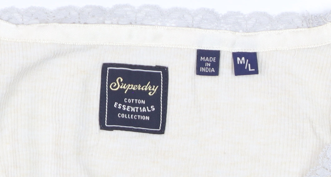 Superdry Women Ivory Lace Trim Cotton Tank Top M Regular Fit