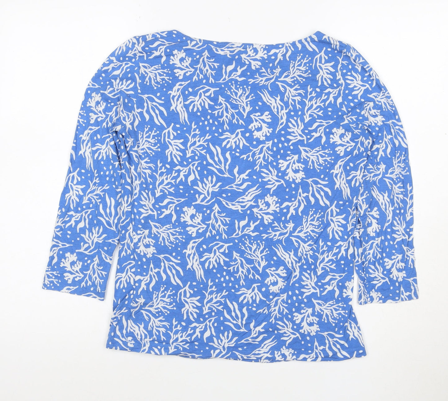 Hobbs Women Blue Floral 3/4 Sleeve Cotton Boat Neck T-Shirt M