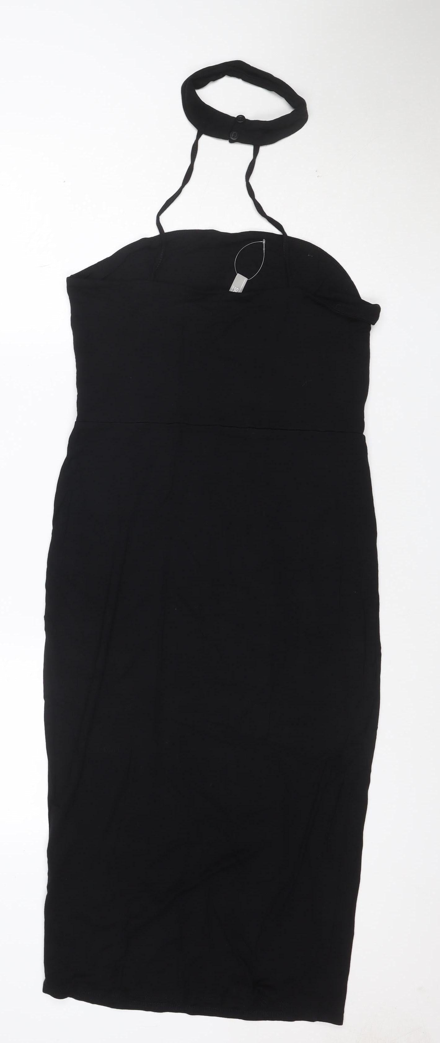 ASOS Women Black Size 14 Bodycon Halter Midi Dress