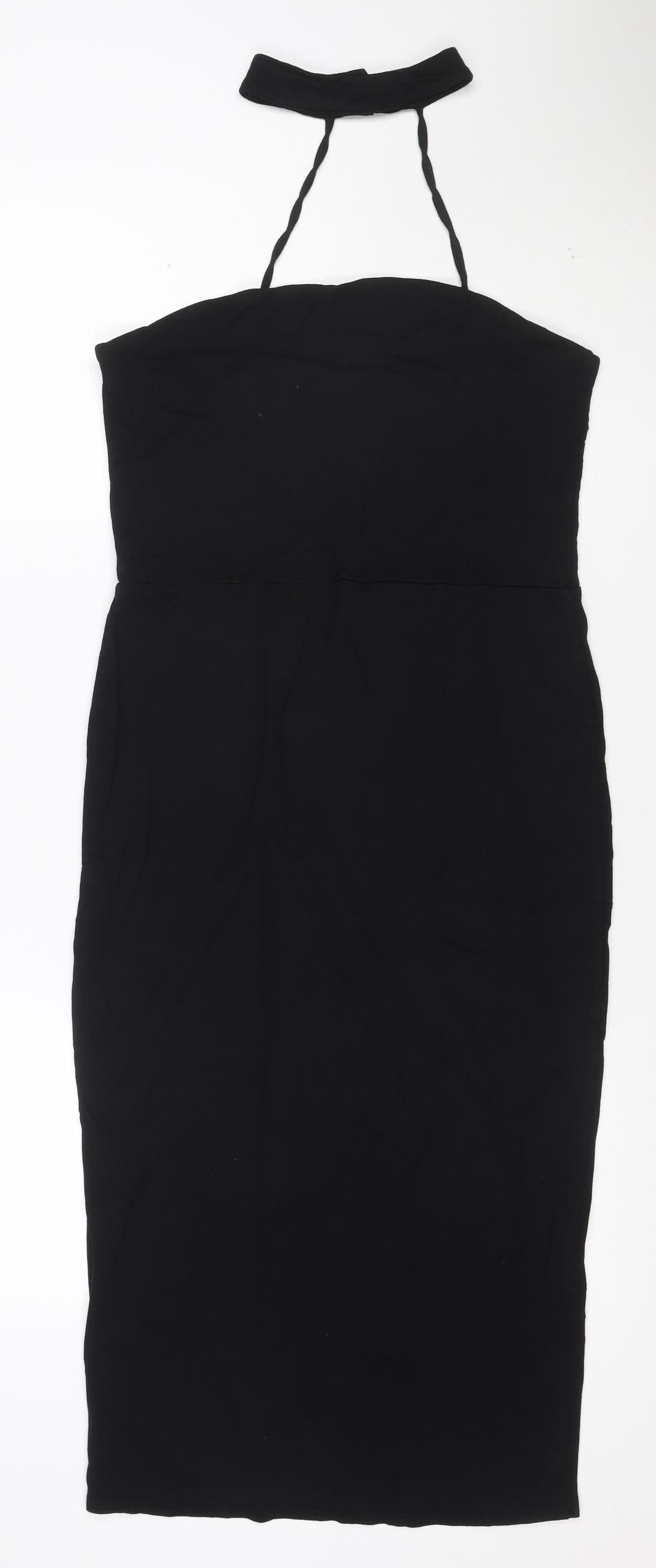 ASOS Women Black Size 14 Bodycon Halter Midi Dress