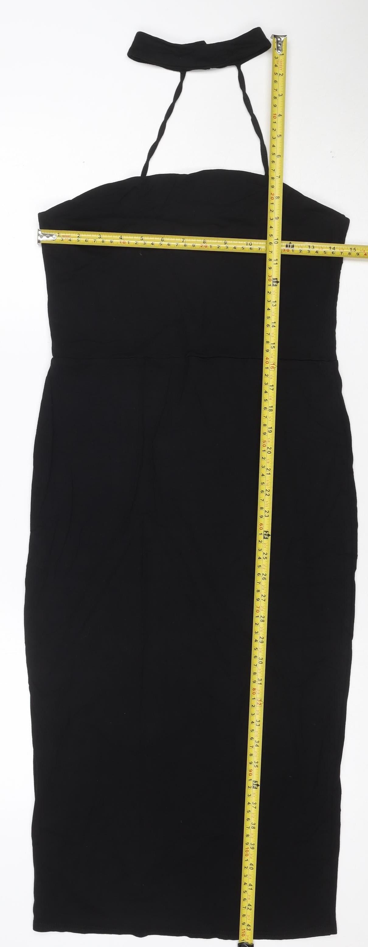 ASOS Women Black Size 14 Bodycon Halter Midi Dress
