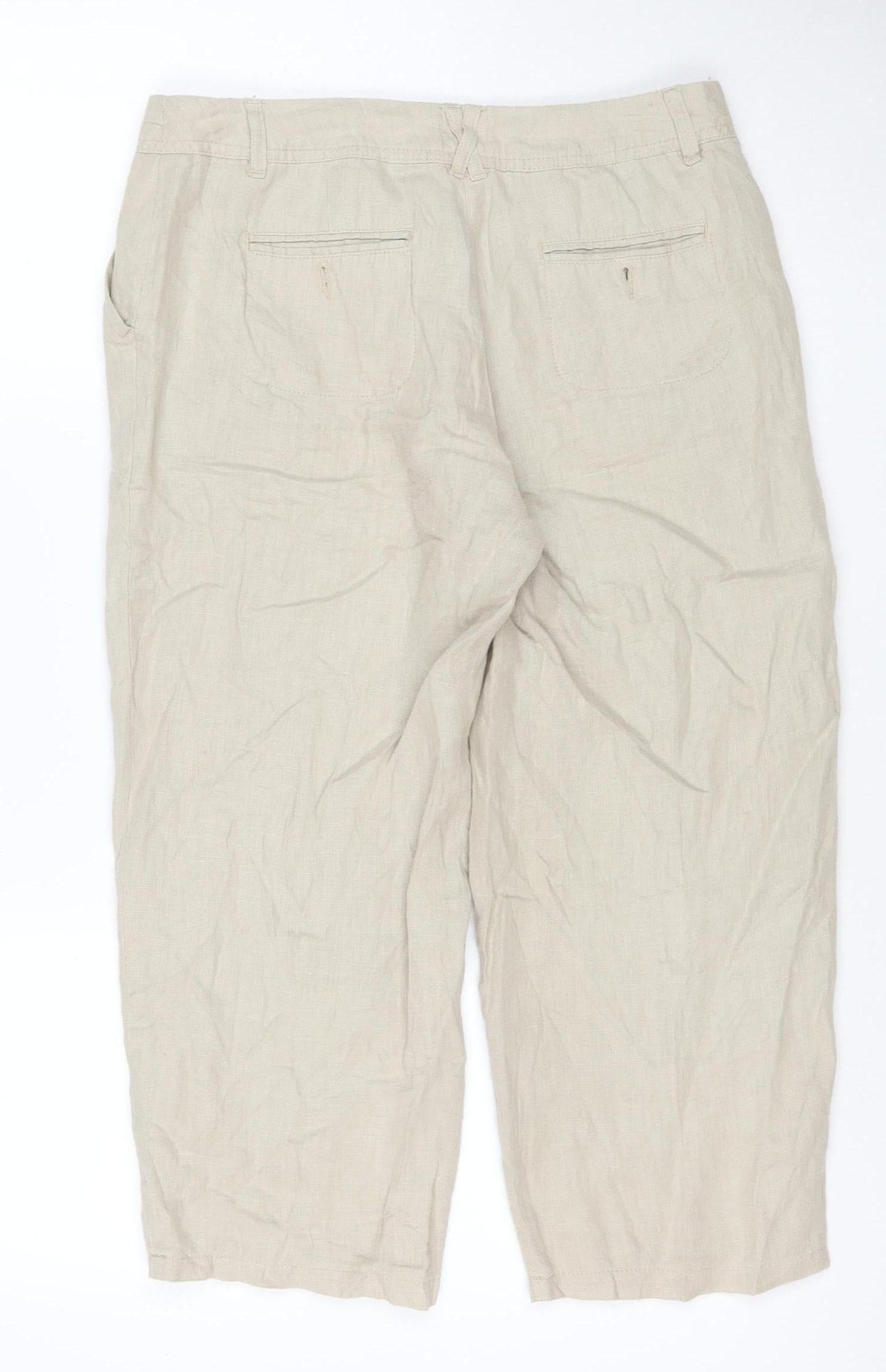 Phase Eight Women Beige Linen Cropped Trousers Size 10 with Pockets