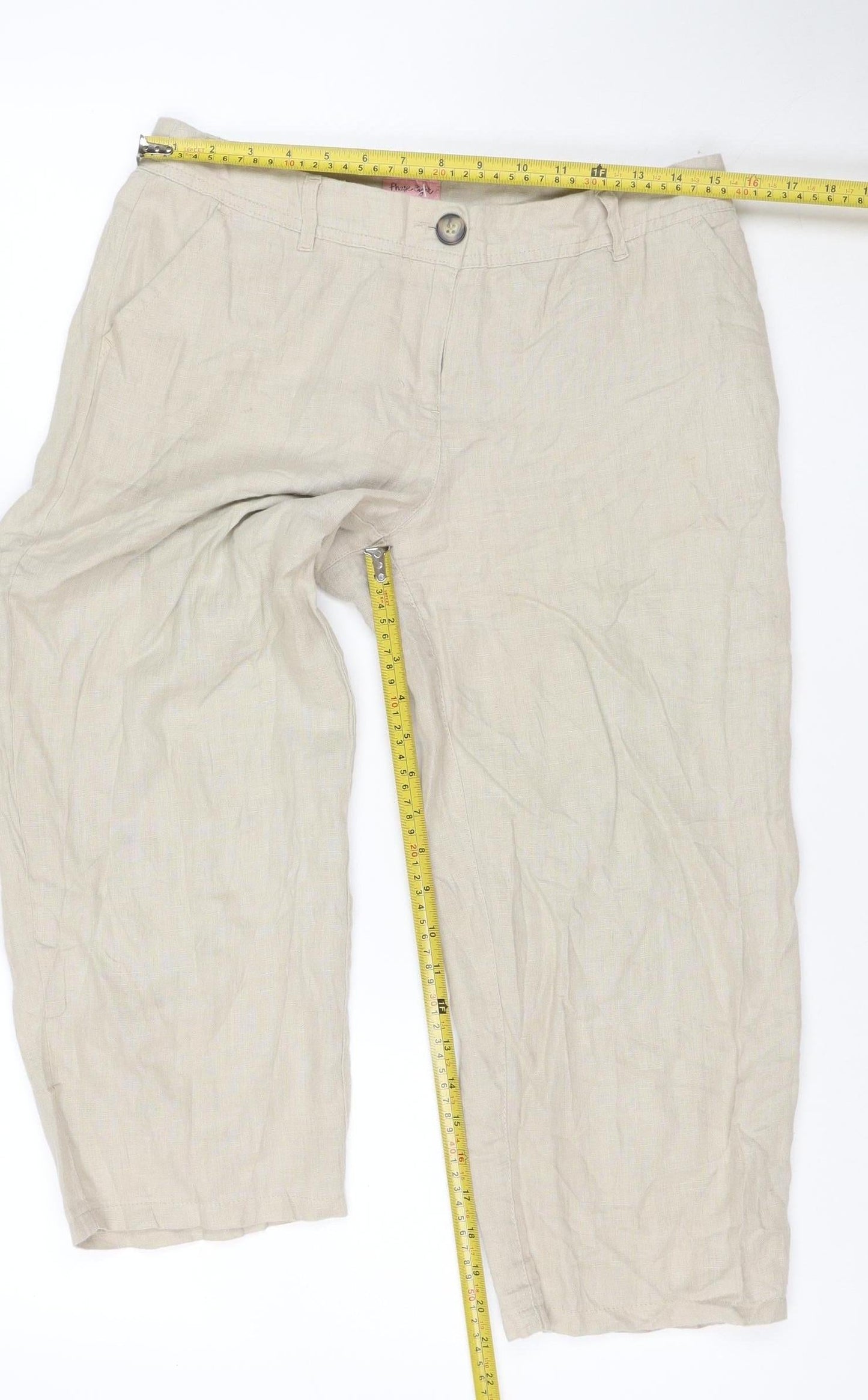 Phase Eight Women Beige Linen Cropped Trousers Size 10 with Pockets