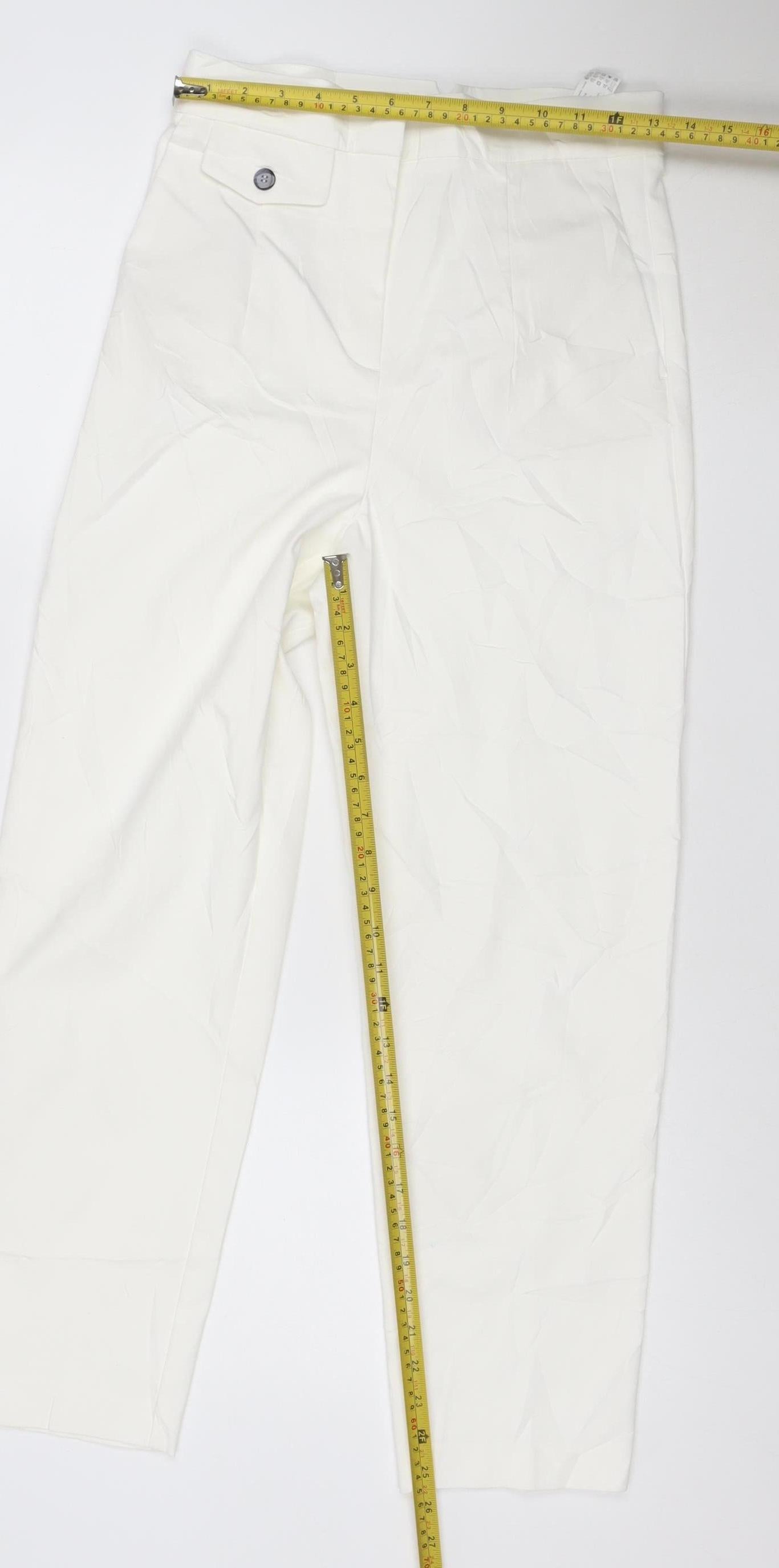 Zara Women White M Cropped Trousers Cotton Blend Classic Style