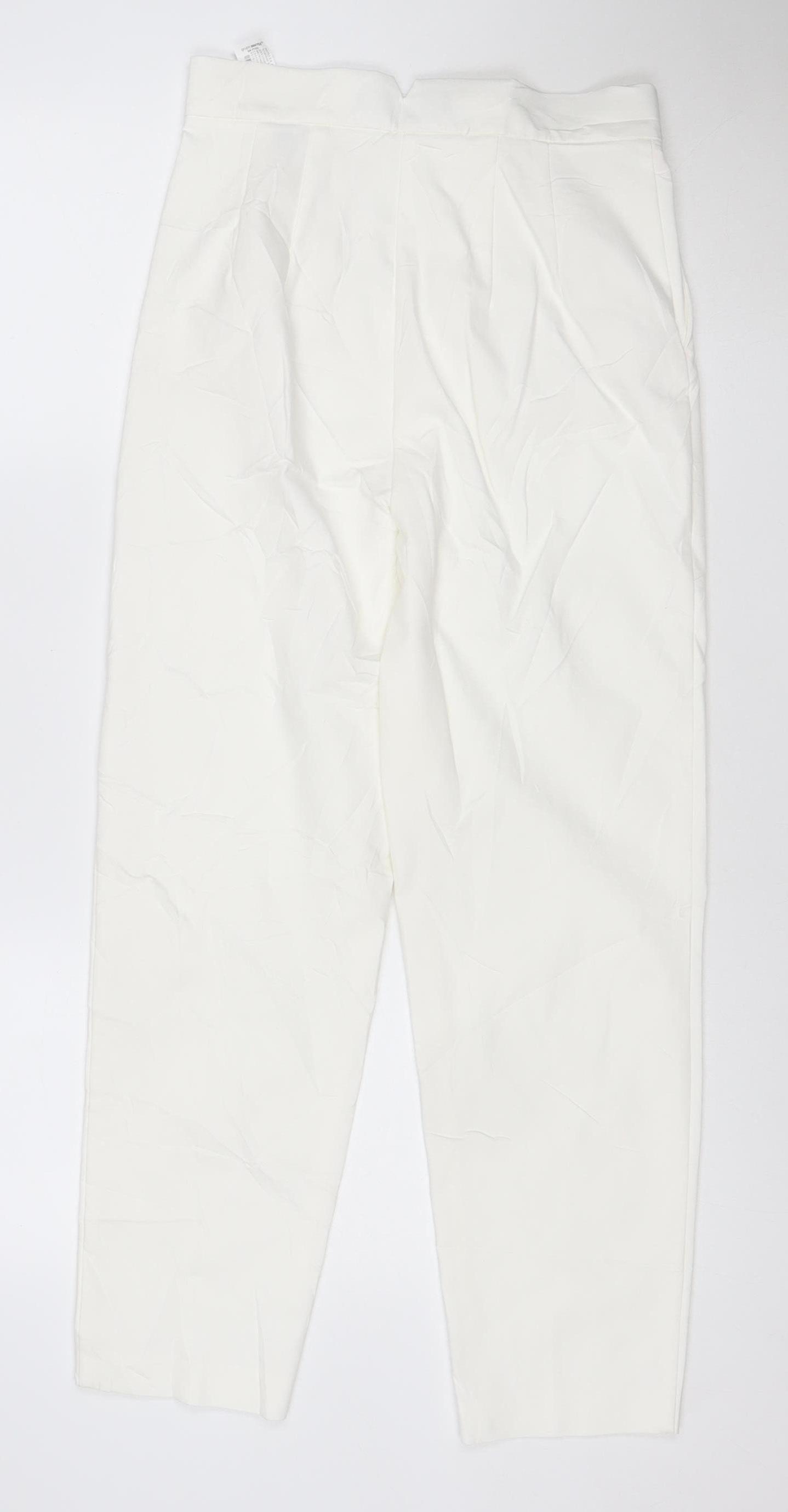 Zara Women White M Cropped Trousers Cotton Blend Classic Style