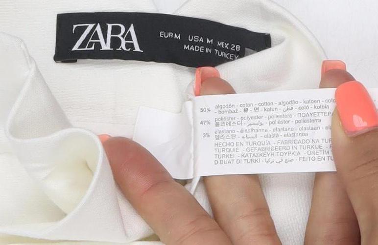 Zara Women White M Cropped Trousers Cotton Blend Classic Style