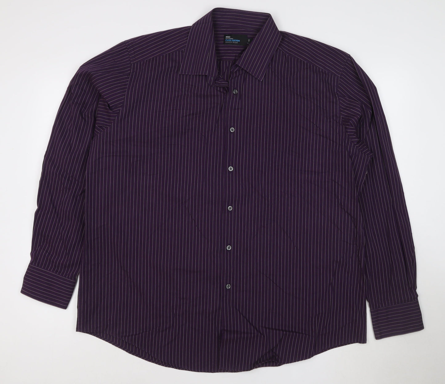 Marks and Spencer Men's Purple Striped 17in Regular Fit Cotton Shirt