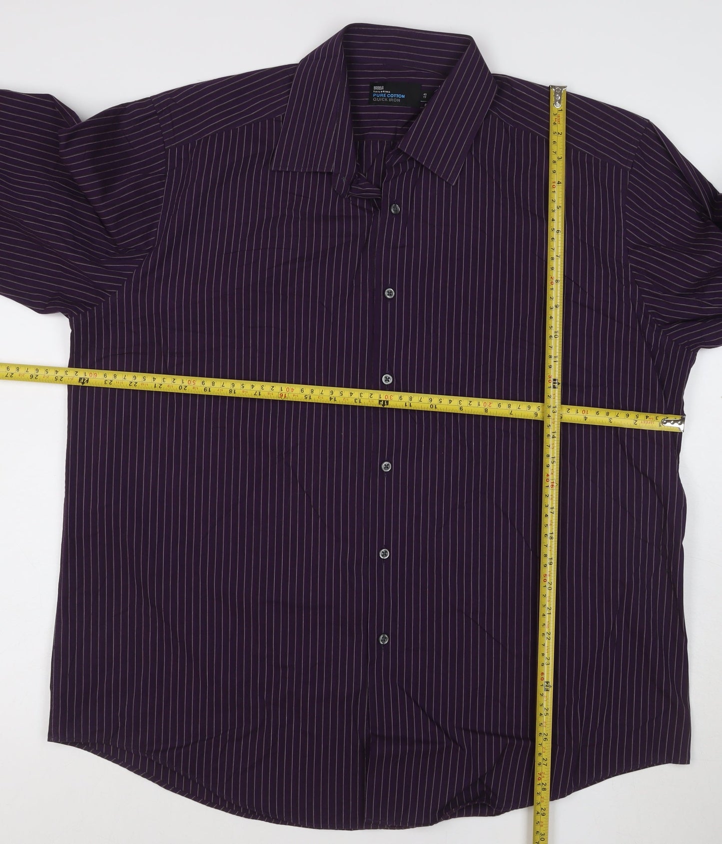 Marks and Spencer Men's Purple Striped 17in Regular Fit Cotton Shirt