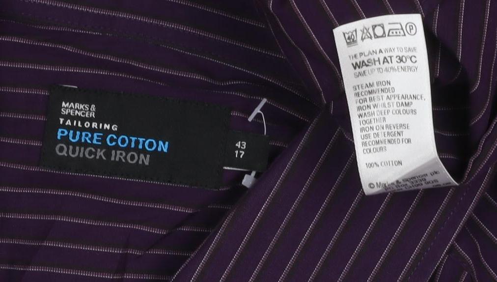 Marks and Spencer Men's Purple Striped 17in Regular Fit Cotton Shirt