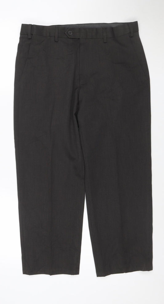 Marks and Spencer Men's Brown Regular Fit Dress Trousers 32W 29L