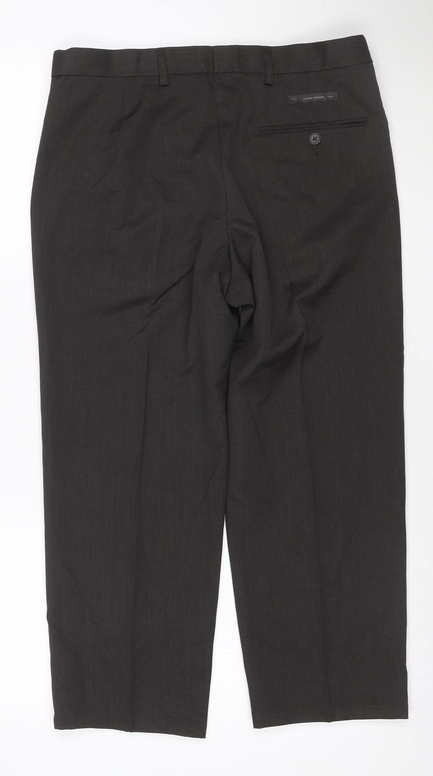 Marks and Spencer Men's Brown Regular Fit Dress Trousers 32W 29L
