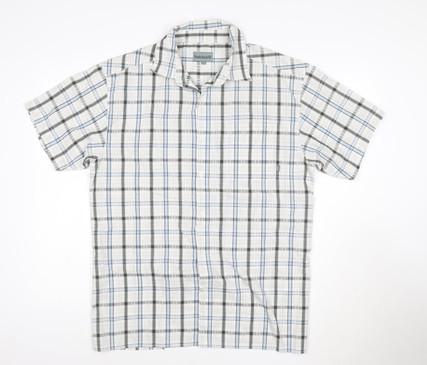 Hawkshead Men's Blue Check Short Sleeve Button-Up Shirt Size L