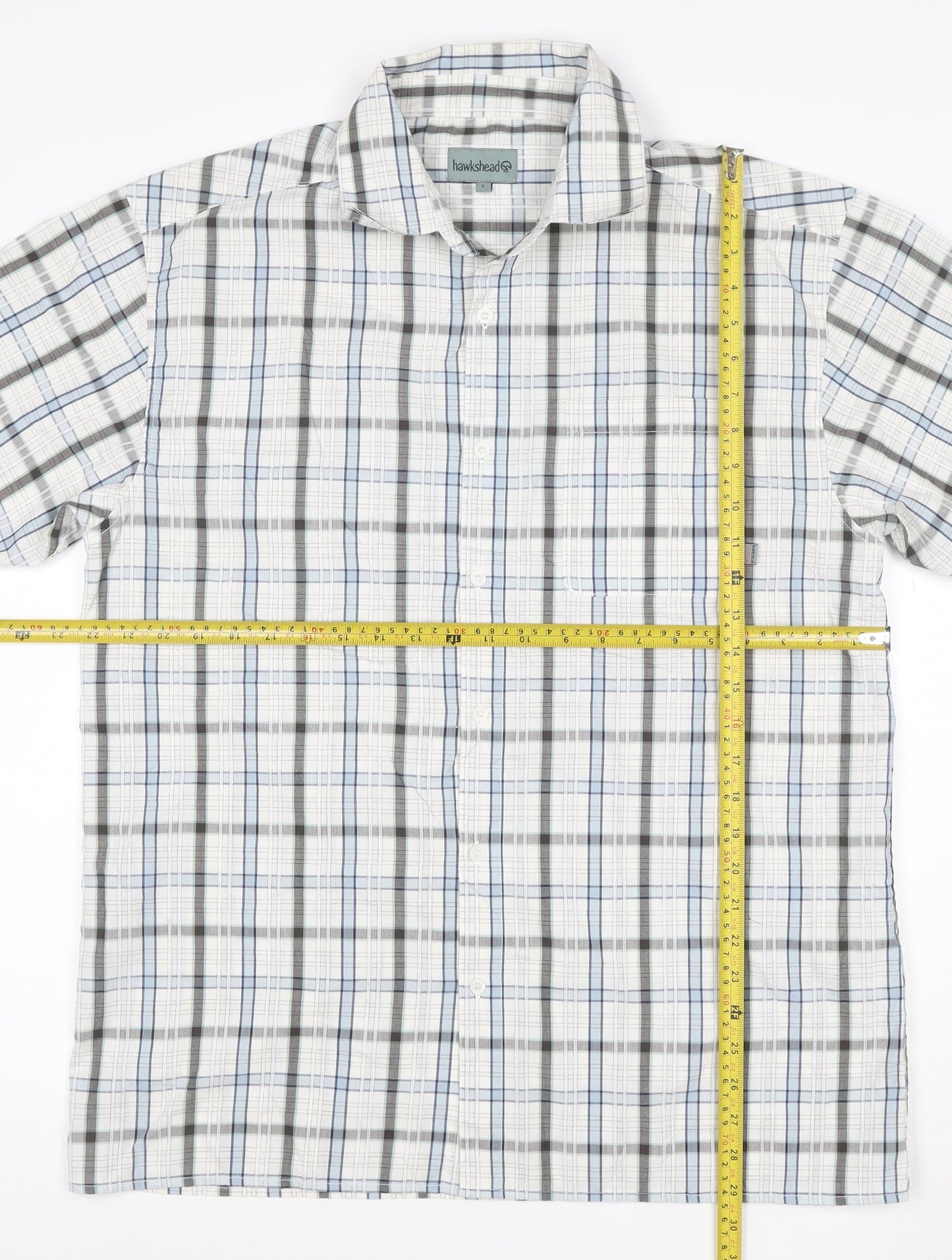 Hawkshead Men's Blue Check Short Sleeve Button-Up Shirt Size L
