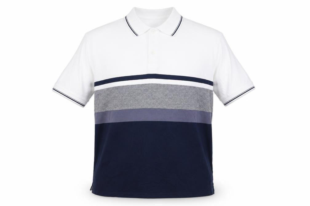 Tu Man White Navy Grey Striped Polo Shirt XL Cotton Short Sleeve