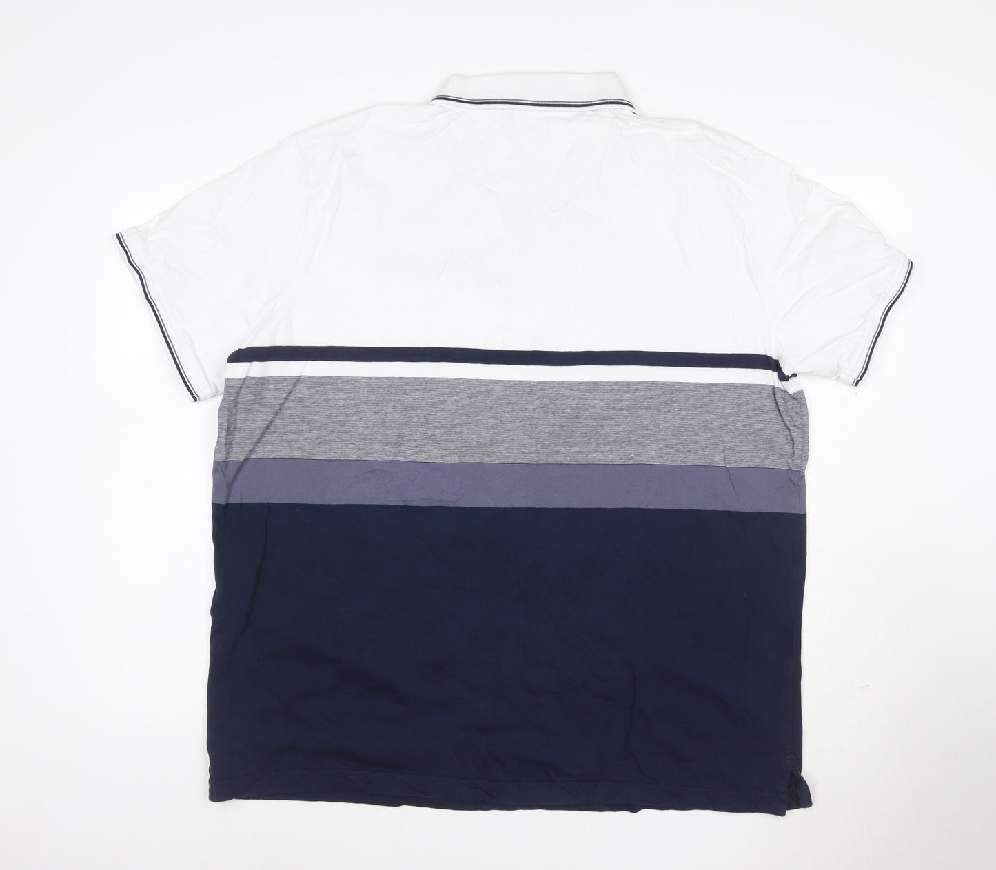 Tu Man White Navy Grey Striped Polo Shirt XL Cotton Short Sleeve