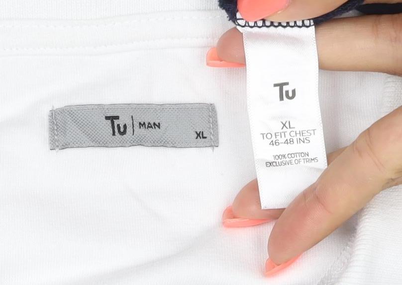 Tu Man White Navy Grey Striped Polo Shirt XL Cotton Short Sleeve