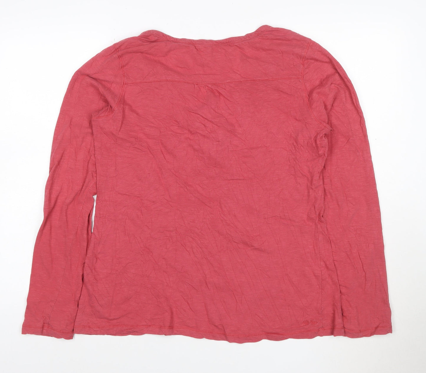 Fat Face Women's Pink Cotton Long Sleeve Crochet V-Neck Top Size 16