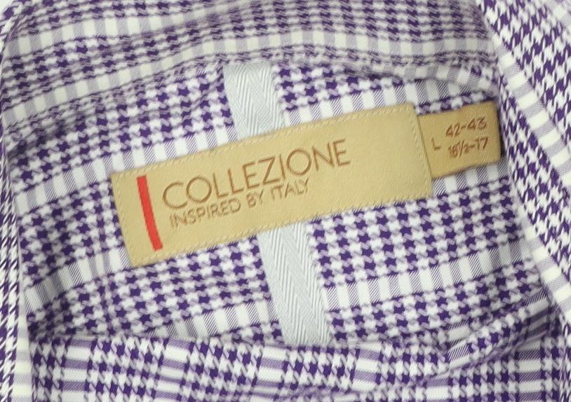 Marks and Spencer Collezione Men's Purple Checked Long Sleeve Shirt Size L