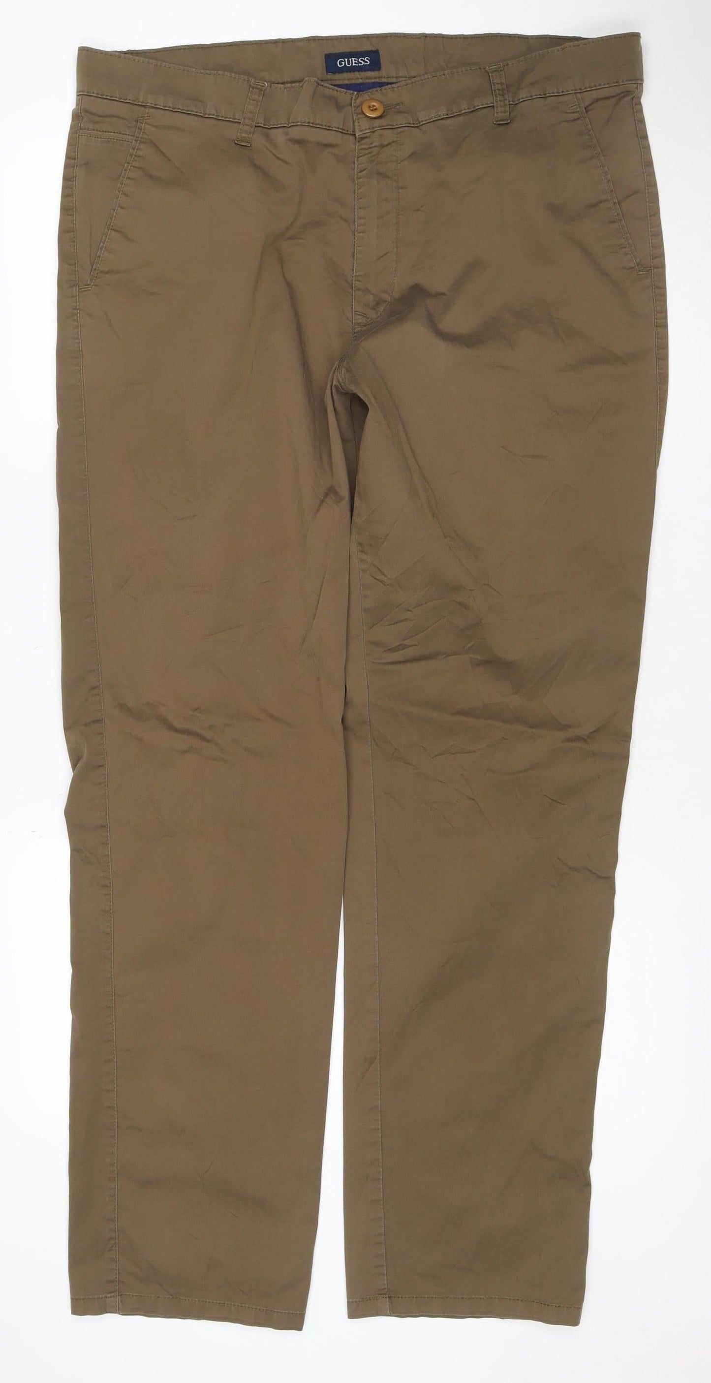 GUESS Men's Brown Chino Trousers Size L 40 Regular Fit