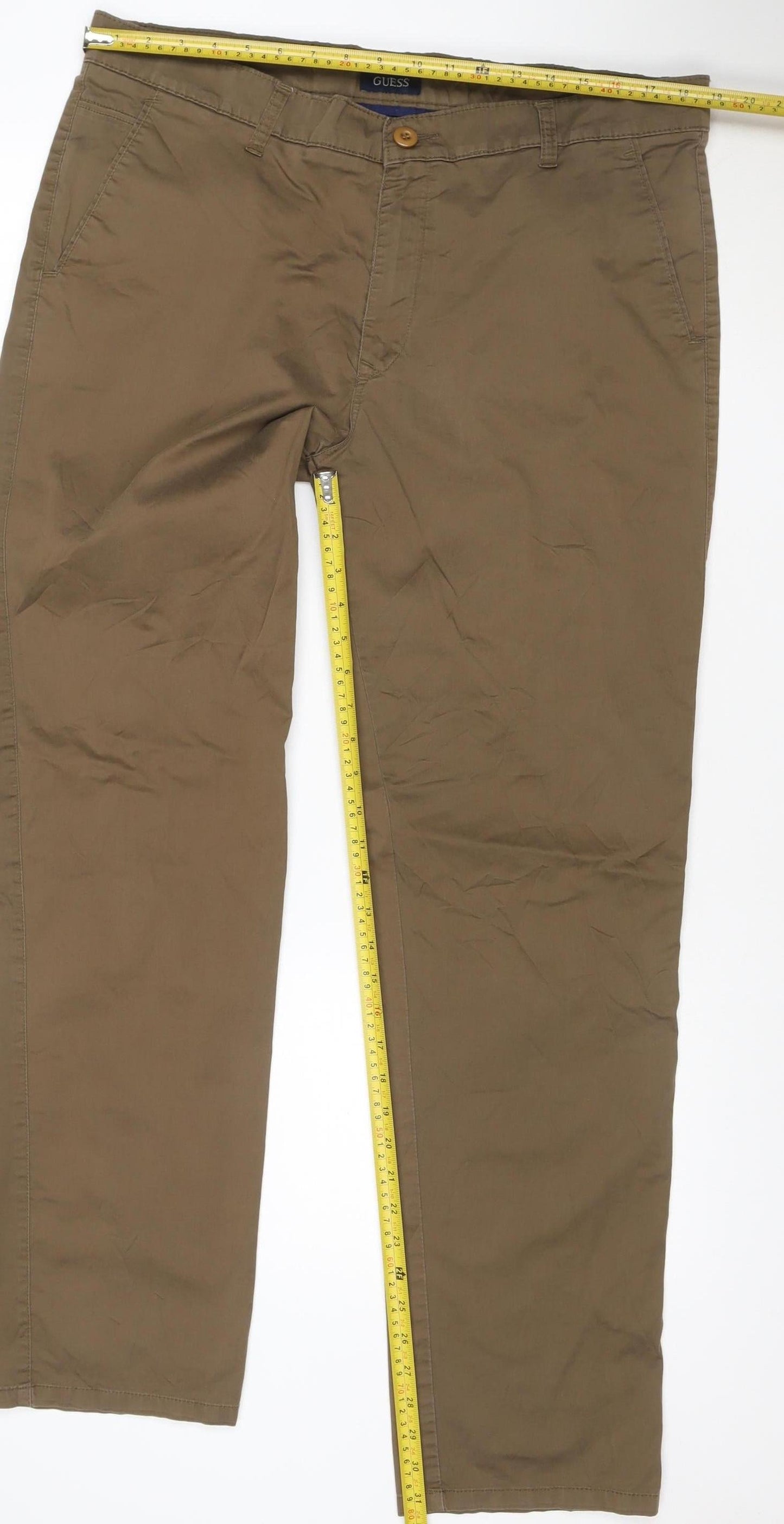 GUESS Men's Brown Chino Trousers Size L 40 Regular Fit