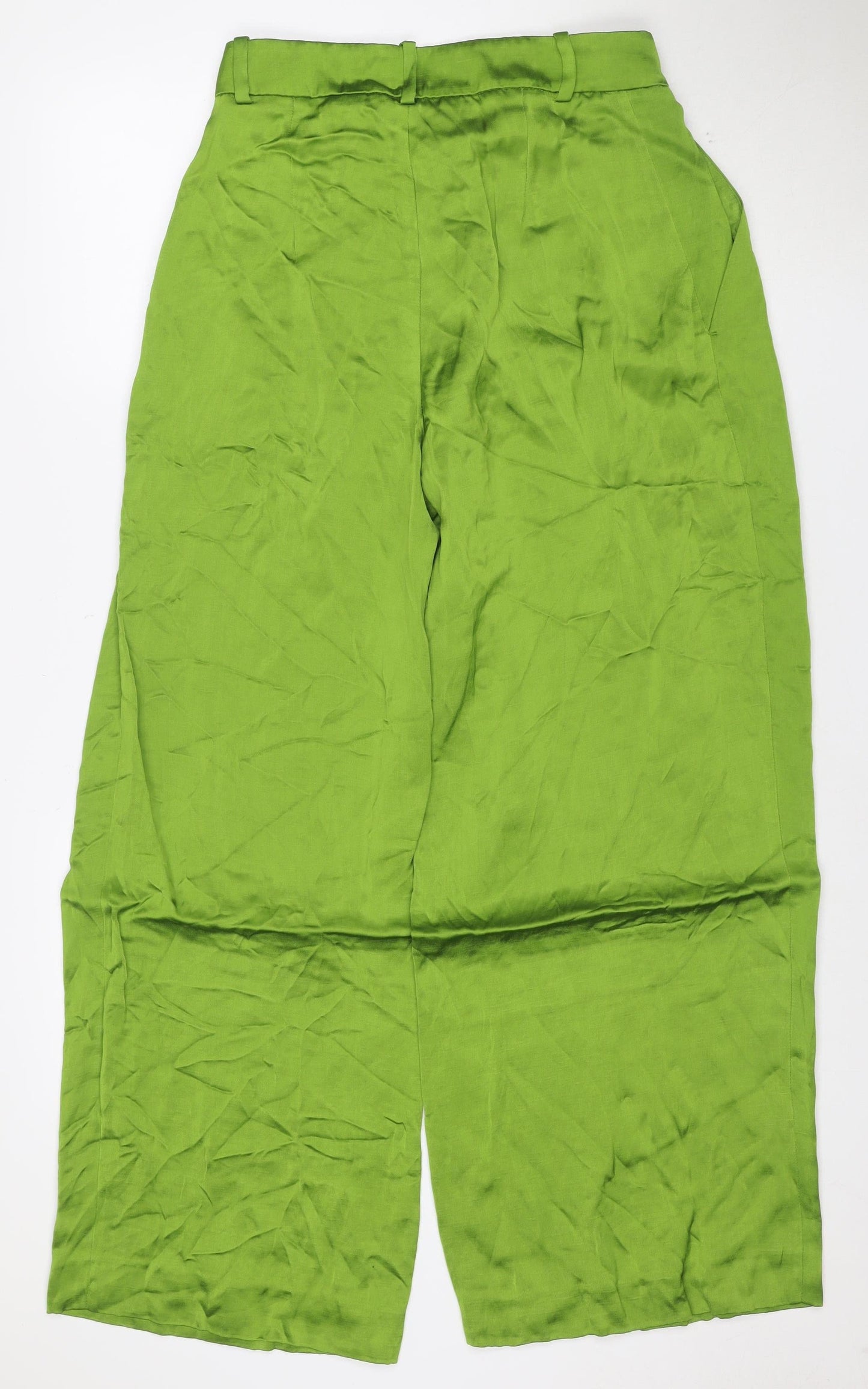 Zara Women Green Linen Blend Wide-Leg Trousers Size S