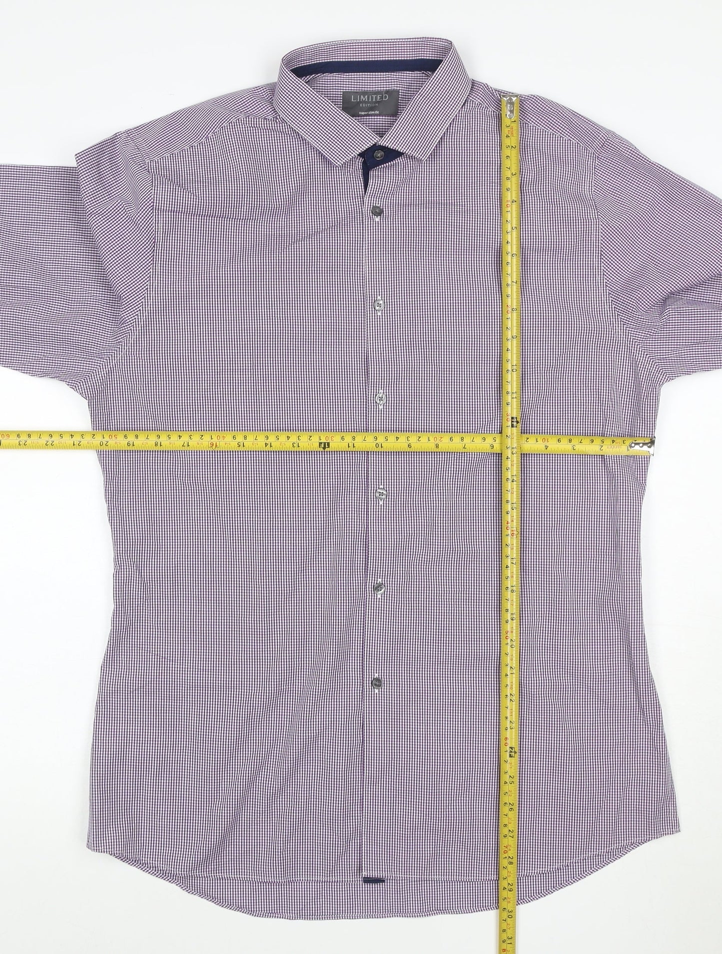 Marks and Spencer Men Purple Check Extra-Slim Fit Long Sleeve Shirt 16.5in