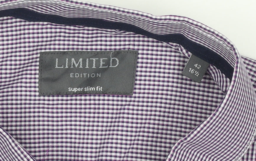 Marks and Spencer Men Purple Check Extra-Slim Fit Long Sleeve Shirt 16.5in