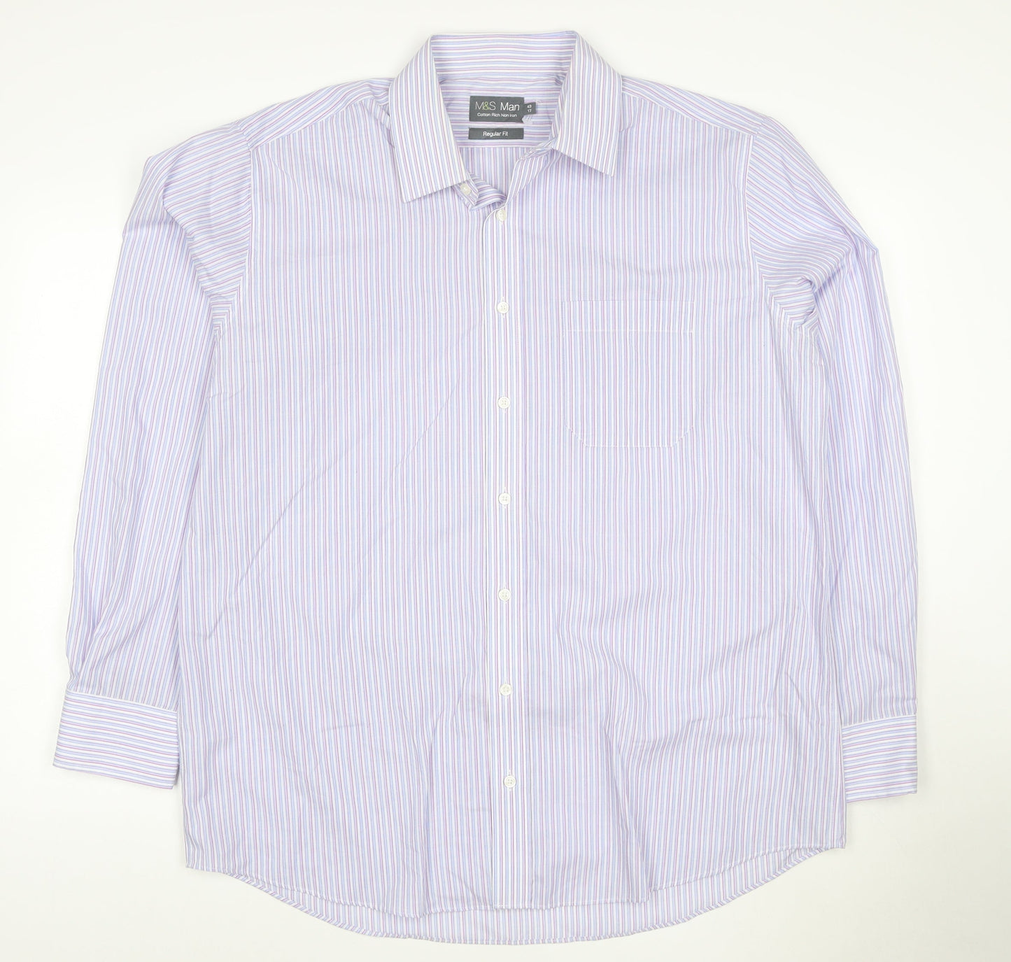 Marks and Spencer Men's Multicoloured Stripe Regular Fit Long Sleeve Shirt Size 17