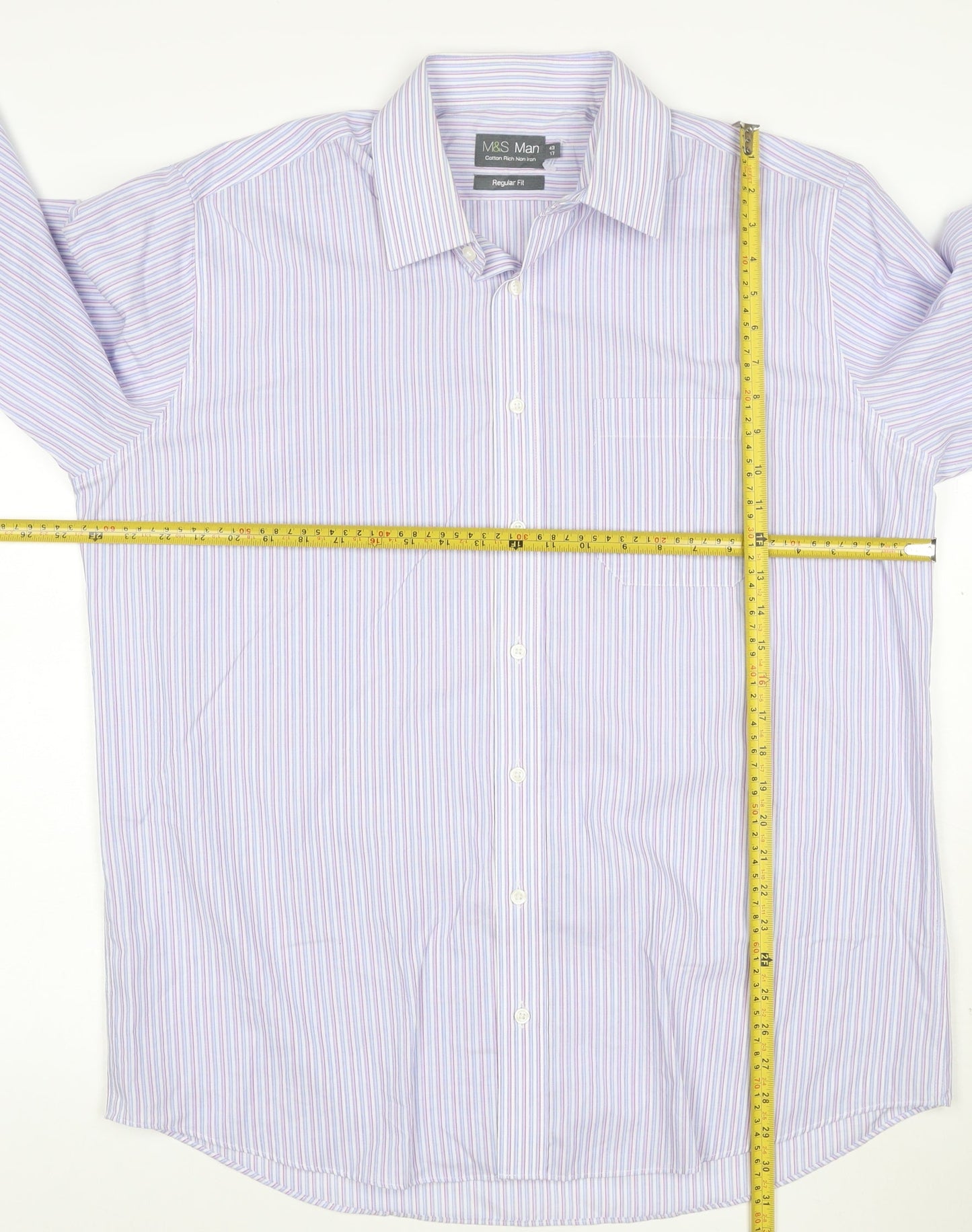 Marks and Spencer Men's Multicoloured Stripe Regular Fit Long Sleeve Shirt Size 17