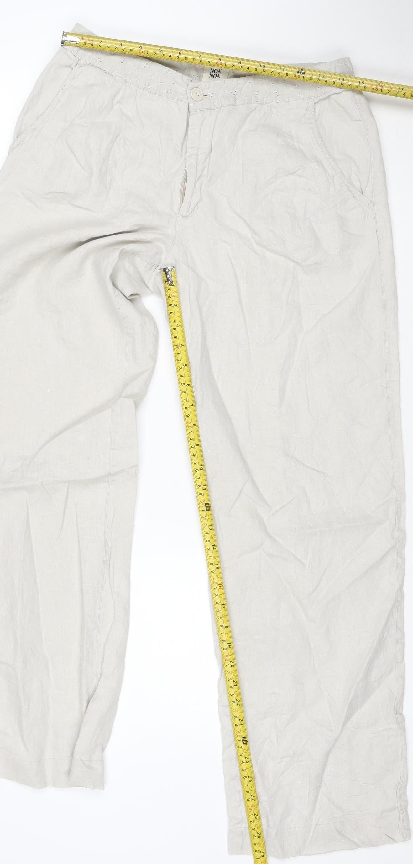 Noa Noa Women's Beige Linen Cotton Chino Trousers L